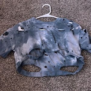 tie dye blue crop top with holes